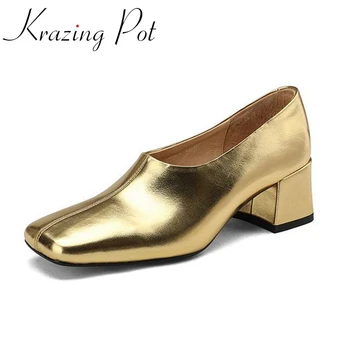 Krazing Pot, большой размер 42, современная обувь с квадратным носком на толстом высоком каблуке, шикарные офисные женские туфли-лодочки без застежки, брендовые женские туфли-лодочки