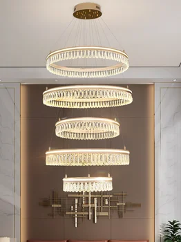 LED 2022 light роскошная гостиная лофт хрустальная люстра современная минималистская вилла креативное кольцо обеденная кровать лампа