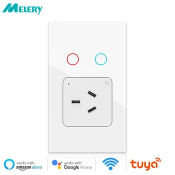Melery Tuya WiFi Австрийская настенная розетка Smart Life Выключатель света Розетка AU с сенсорным датчиком Стеклянная панель от Alexa Google Home