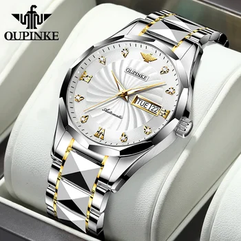 OUPINKE, лидирующий бренд, мужские автоматические механические часы, роскошные часы с сапфировым стеклом, отображение даты, недели, деловые водонепроницаемые наручные часы