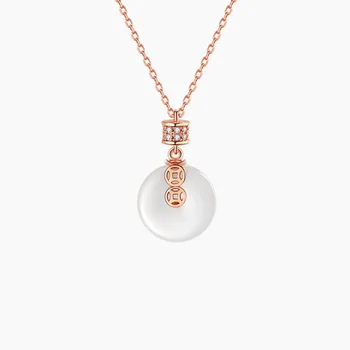 POPACC Винтажное ожерелье с медной пряжкой для женщин, легкая Роскошная подвеска из искусственного Белого Нефрита, Круглая Подвеска на ключице, Цепочка