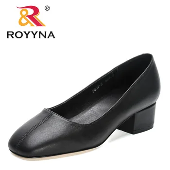 ROYYNA 2023, Новые дизайнерские туфли-лодочки в стиле ретро, женские офисные туфли на квадратном среднем каблуке из натуральной кожи, Элегантная обувь