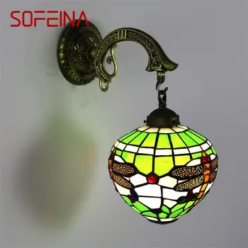 SOFEINA Настенный Светильник Tiffany LED Creative Dragonfly Стеклянный Бра Прикроватный Светильник для Дома Гостиной Спальни Декор Прохода