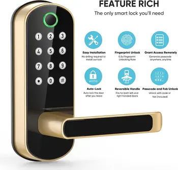 TTLOCK Блокировка паролем по отпечатку пальца Удаленное приложение Bluetooth Автоматическая блокировка домашней квартиры WIFI интеллектуальный дверной замок