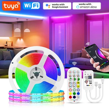 Tuya WiFi Smart 24V RGB COB Светодиодная Лента 840Leds/M 3M 5M 10M RGB Светодиодная Лента Клейкая Bluetooth Пульт Дистанционного Управления Декор Для Комнаты