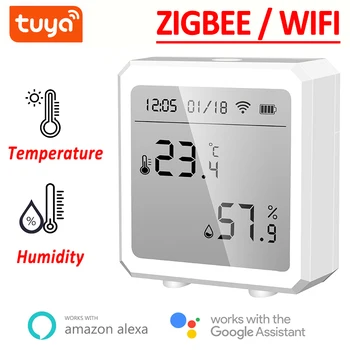 Tuya WIFI Zigbee Датчик температуры и влажности, гигрометр для помещений, термометр и ЖК-дисплей, Управление приложением, умный дом для Alexa Google