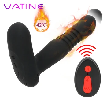 VATINE 6-скоростной телескопический фаллоимитатор с нагревательным стержнем, массажер простаты, Беспроводной пульт дистанционного управления, секс-игрушки для мужчин, анальные вибраторы