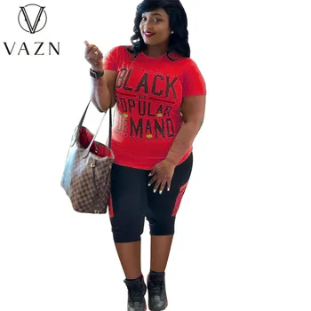VAZN 2021, популярное письмо высокого класса, Повседневные Повседневные свободные Обычные молодые Короткие брюки с коротким рукавом, Тонкий женский комплект из 2 предметов