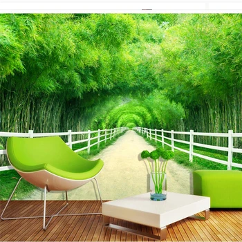 wellyu papel de parede para quarto Обои на заказ, бамбуковый лес, забор, тропинка, свежий фон для 3D-телевизора, фотообои на стену