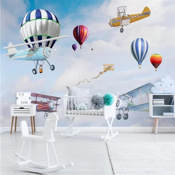 wellyu Индивидуальные большие фрески 3D обои скандинавский минималистичный мультфильм самолет воздушный шар фоновые обои для детской комнаты