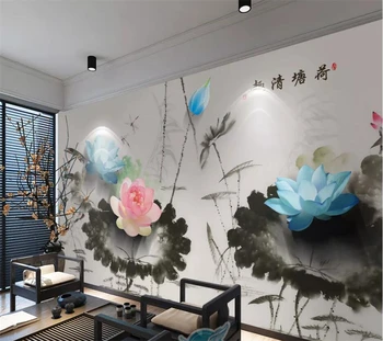 wellyu Пользовательские обои 3d обои цветок Новое китайское настроение красочные чернила lotus TV фон настенное украшение живопись обои обои