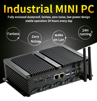 Безвентиляторный Промышленный Мини-ПК с 2 * локальными сетями Windows XP/7/10 Intel i5 3317U 1037U 4 * RS232 Настольный Мини-компьютер 300M Wifi HDMI + VGA