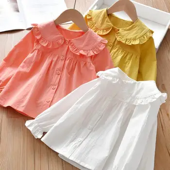Блузка для маленьких девочек, детская одежда с длинным рукавом, детские весенне-осенние рубашки для маленьких девочек, Топы 90140