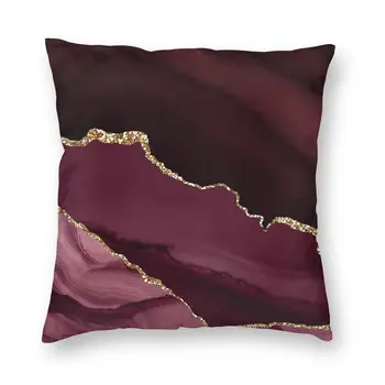 Бордово-золотая наволочка с агатом, текстурные подушки, подушка для гостиной, двусторонняя печать из полиэстера