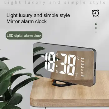 Будильник, светодиодный дисплей, Полная частота, 2 передачи, яркость, Зеркало температуры в реальном времени, Цифровой будильник для гостиной