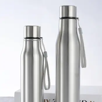 Бутылка для воды объемом 750/1000 мл, спортивная фляга серебристого цвета из нержавеющей стали, Герметичная, антикоррозийная чашка для питья в домашних условиях
