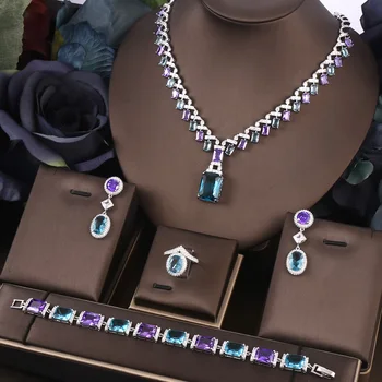 В комплекте 2 комплекта ювелирных изделий из циркония для женщин, роскошные комплекты свадебных ожерелий из кристаллов CZ в Дубае и Нигерии.