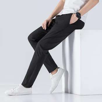 Весенне-летние новые эластичные дышащие мужские повседневные брюки Slim Thin Straight Мужская мода