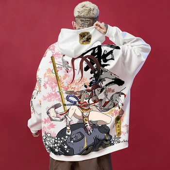 Весенне-осенний тренд японской уличной одежды harajuku для мужчин в стиле хип-хоп с капюшоном свободного покроя, панк-одежда с графическим рисунком, пара толстовок