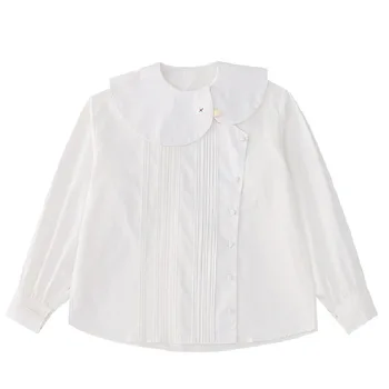Весенние Bebobsons, оригинальная нишевая Модная Женская Белая блузка, женские хлопчатобумажные рубашки с длинным рукавом, топы с милым воротником-уткой