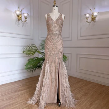Вечерние платья Serene Hill Nude Luxury Mermaid 2023, Элегантные платья из бисера и перьев для женщин, свадебная вечеринка LA71868