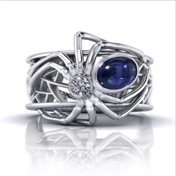 Винтажная мода серебряный цвет животное паук кольца для мужчин модные металлические инкрустированные Синий Камень свадьба обручальное ювелирные изделия