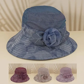 Винтажная сетчатая панама с цветочным узором, Женская Солнцезащитная кепка с защитой от ультрафиолета, Рыбацкая кепка, Церковная шляпа, Пляжные шляпы для путешествий на открытом воздухе