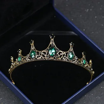 Винтажная тиара в стиле барокко, диадема из нового сплава с зеленым бриллиантом, Благородная и элегантная хрустальная диадема принцессы на день рождения