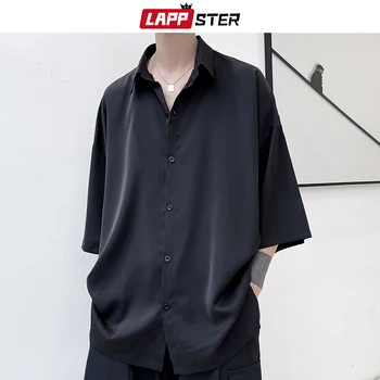 Винтажные однотонные рубашки LAPPSTER Ice, блузки, Корейские модные рубашки с коротким рукавом, Японская уличная одежда, Повседневные свободные рубашки оверсайз