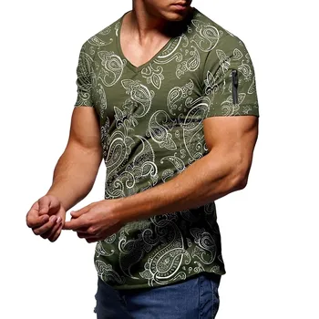 Винтажные футболки, мужские футболки с коротким рукавом, облегающие футболки с рисунком Пейсли, Цветочный принт, Свободные летние топы оверсайз в стиле хип-хоп с круглым вырезом.