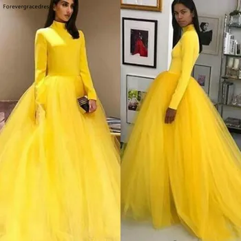 Выпускные платья Forevergrace желтого цвета с высоким воротом и длинными рукавами, одежда для мероприятий, платья для вечеринок, сшитые на заказ, доступны большие размеры