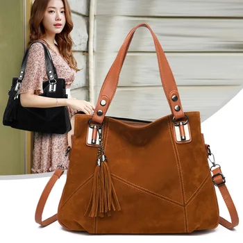 Высококачественная женская сумка-тоут из мягкой замши, кожаная сумка через плечо, роскошная сумка с кисточками, женская сумка-тоут большой емкости