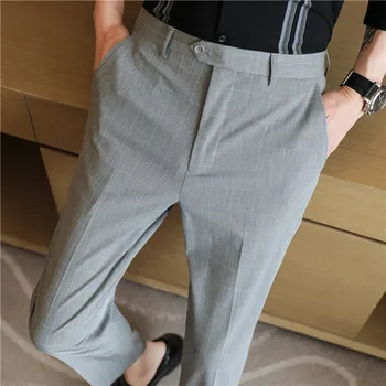 Высококачественные деловые брюки для мужчин, модные тонкие брюки для повседневного костюма, офисные брюки для жениха, мужская одежда