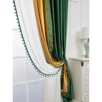 Высококачественные европейские шторы в стиле ретро для гостиной, плотные шторы из кортины, темно-зеленые бархатные шторы для спальни на заказ
