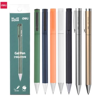 Гелевые ручки-роллеры с алюминиевой металлической ручкой Deli, тонкий кончик 0,5 мм, черные чернила, прочная гладкая ручка для письма в офисе, бизнес-школе
