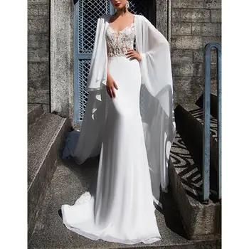 Гламурные свадебные платья из белого шифона Simples scoop Illusion, облегающее платье на заказ, vestido de noiva, длинный жакет большого размера.