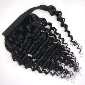 Глубокая волна, обернутая вокруг конского хвоста, бразильский шиньон из человеческих волос, заколка для наращивания волнистых волос 8-28 дюймов, не реми