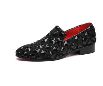 деловая обувь, мужские модельные туфли, черная искусственная КОЖА, модная повседневная обувь с заостренным носком, обувь с бахромой, обувь с блестками, размер 37-48