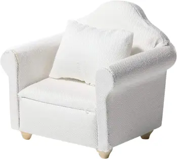 Деревянный диван-кресло 1:12, кукольный домик в миниатюре, мебель с отделкой подушками