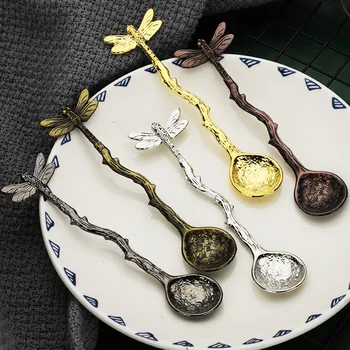 Десертная ложка в форме винтажных ветвей-стрекоз в форме листьев, мини-ложка для мороженого, желе для смешивания кофе и молока, Изысканная ложка для кухни