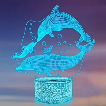 Детский ночник Детский Дельфин 3D Оптическая иллюзия Лампа Сенсорный пульт дистанционного управления USB Настольная лампа Декор комнаты Подарок на день рождения мальчикам и девочкам