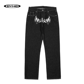 Джинсовые брюки Мужские Брюки с пародийным портретным принтом в стиле панк, готические Свободные прямые уличная одежда в стиле харадзюку, множество карманов, черные джинсы Унисекс