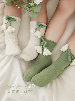 Дышащие кружевные носки ручной работы для девочек с объемным колокольчиком Orchid 2023, весенние детские носки с милой волной