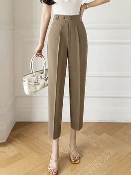 Женские брюки по щиколотку, сшитые на заказ, новинка 2023 года, модный корейский стиль, универсальные Офисные женские элегантные брюки-карандаш с высокой талией