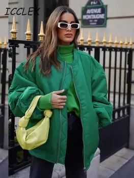 Женские куртки-бомберы Traf, зеленые пуховики, женская куртка-парка, зимние пальто оверсайз, женская парка с подкладкой Bf, Шикарная уличная одежда
