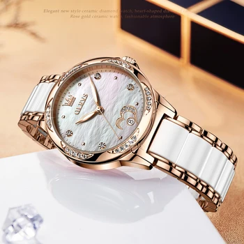 Женские наручные часы с бриллиантами из Розового золота, Модные Часы с керамическим ремешком, Женские Механические часы, Часы Montre Femme