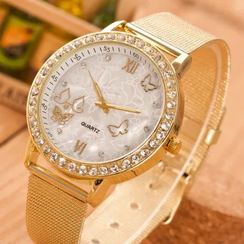 Женские часы люксового бренда, модные женские часы с бабочкой из нержавеющей стали, женские кварцевые наручные часы с бриллиантовым браслетом для женщин