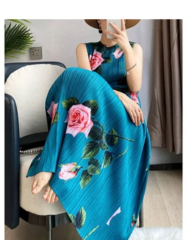 Женское плиссированное платье с принтом розы ScarletonMiyake средней длины, лето 2023, Новая юбка-майка на шнуровке