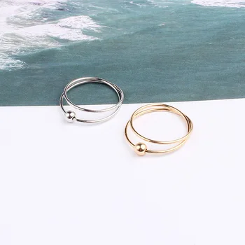 Женское простое кольцо с шариком, женская индивидуальность, панк-мода, золото, серебро, Двухслойное кольцо, Медные Летние Богемные кольца