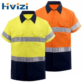 Защитные рубашки для мужчин, Светоотражающие мужские рубашки поло с карманом, Летняя рабочая одежда с коротким рукавом, дышащая